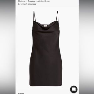 Aritzia Wilfred free allusion black satin slip cowl neck dress